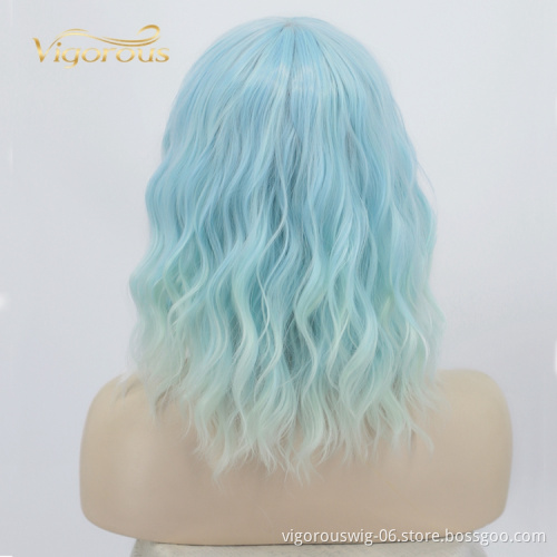 Deep Wave Good Quality High Temperature Wholesale Bob With Bang Short For Black Women Synthetic Natural Wigs